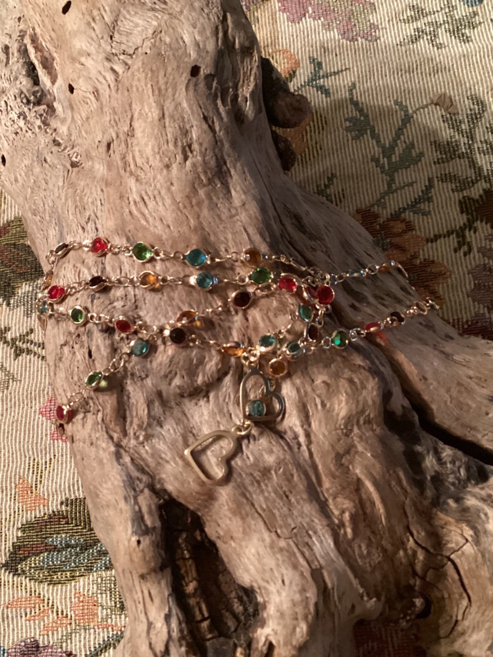 Gold Rainbow Crystal Ear / Nose / Face Chain w/ Open Heart Dangles